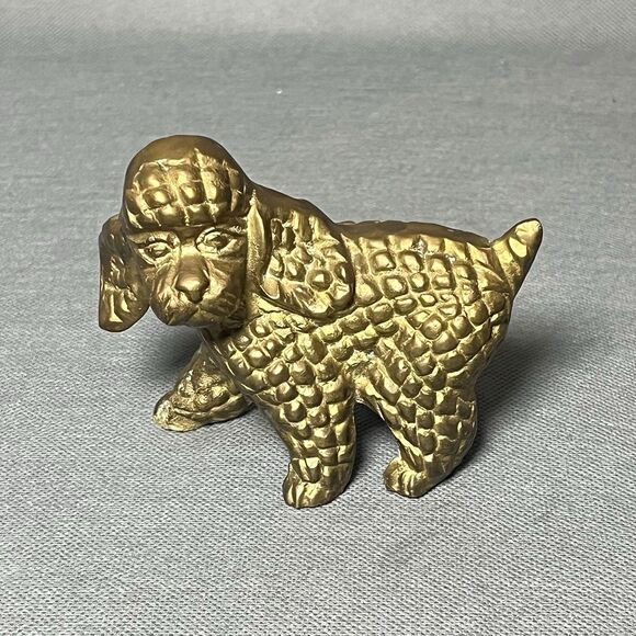 Vintage Brass Poodle Figurine Puppy Dog Decorative Figurine Paperweight 3” Tall - Picture 1 of 8